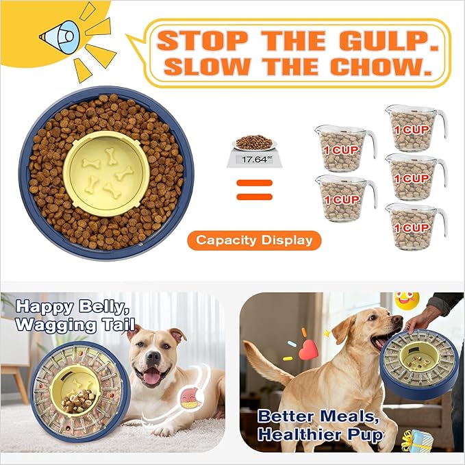 KADTC Large Size & Capacity Spinning Dog Puzzle Feeder, U.S. Brand & Design,Actually Slows Down Eating to 5-60 Minutes,Anti-Gulping Mental Enrichment for Dogs Treat & Food Dispenser Toy