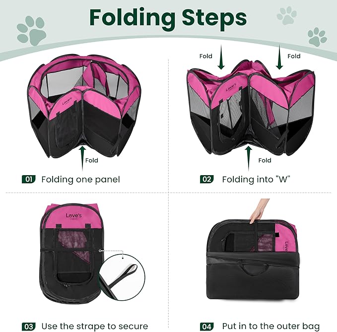 Love's cabin Pet Puppy Dog Playpen, Small Dog Tent Crates Cage Indoor/Outdoor, Portable Playpen for Cat, Foldable Pop Up Dog Kennel Playpen with Carring Case, Removable Zipper Top, Pink