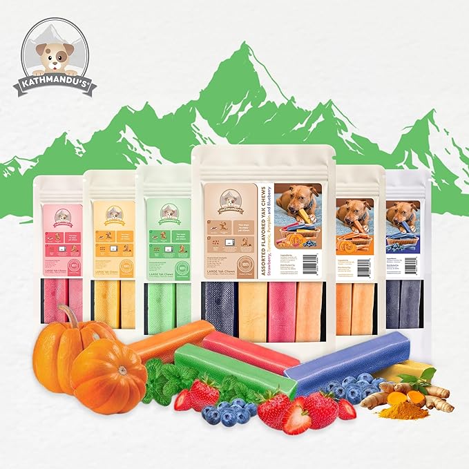 KATHMANDU'S 100% Natural Mint Flavored Yak Chews – Keep Dogs Busy & Happy with Our Lactose&Rawhide Free Himalayan Dog Chews - Long Lasting Dental Treats for Aggressive Chewers (Large, Pack of 4)
