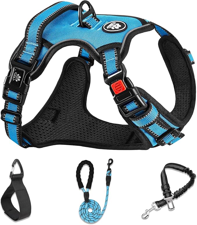 NESTROAD No Pull Dog Harness,Adjustable Oxford Dog Vest Harness with Leash,Reflective No-Choke Pet Harness with Easy Control Soft Handle for Large Dogs(X-Large,Blue)