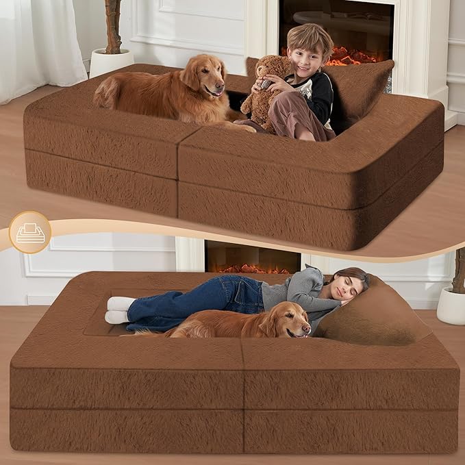 Futon Sofa Bed with Pillow, 3-in-1 Sleeper Sofa Bed with Removable Cover, Convertible Floor Sofa Bed, No Assembly Boneless Couch for Living Room, Bedroom