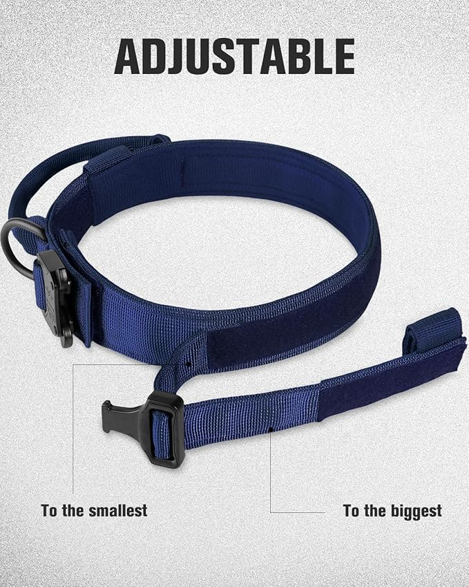 Joytale Tactical Dog Collar with Handle, Adjustable Heavy Duty Military Collar with 2 Patches for Training, Suitable for Medium Dogs, Navyblue, M