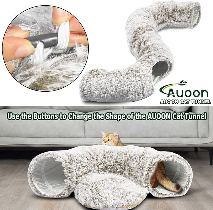AUOON Cat Tunnel Bed for Indoor Cats - Circle Peekaboo Cat Cave with Washable Mat for Indoor Cats Kitten Kitty Puppy Rabbit Ferret (Light Pink)