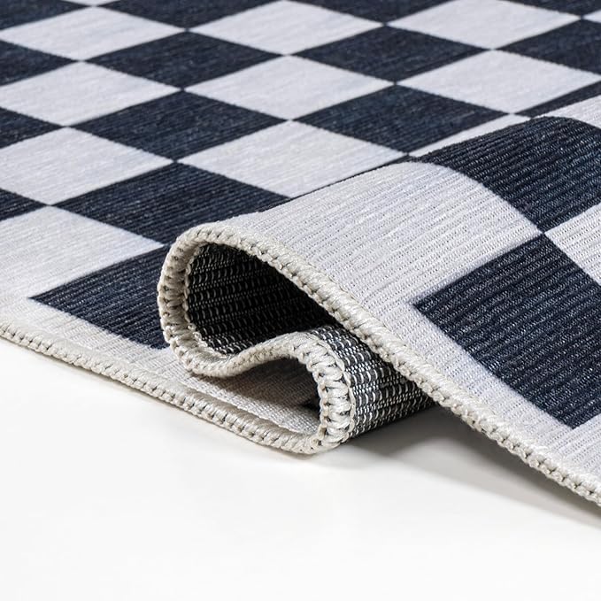 JONATHAN Y Machine Washable Indoor Area Rug 4X6 Dark Blue/White, Ainsley Modern Cottage Checkerboard for Living Room, Bedroom, Kitchen, Office, Easy-Cleaning, Pet-Friendly, Non-Shedding WSH126C-4