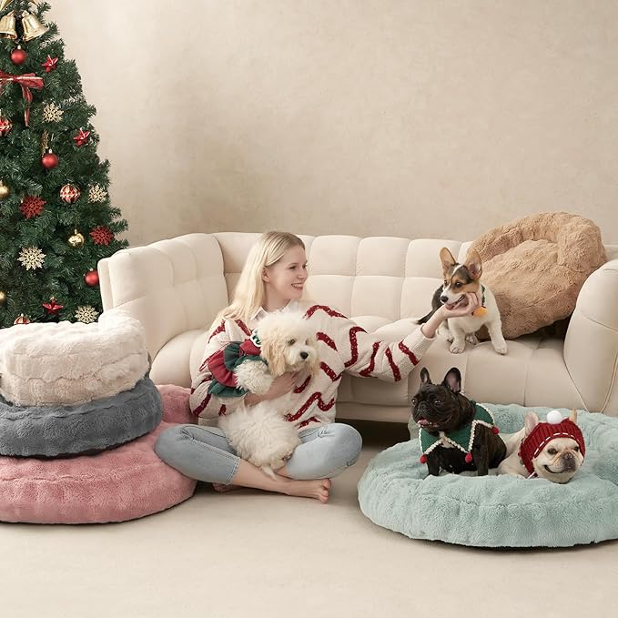 EHEYCIGA Dog Bed Medium Size Dog, Fluffy Small Dog Couch with Removable Washable Cover, Bolster Pet Sofa, Waterproof and Non-Slip, 30" x 30"x 8.5", Black