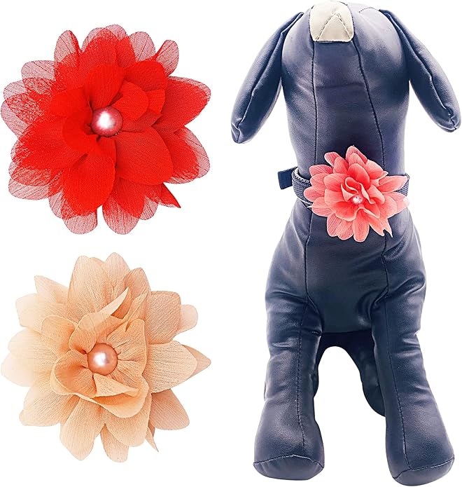 PET SHOW Valentines Small Dogs Flower Charms Slide Collar Accessories for Medium Large Dogs Cat Puppies Rabbit Pigs Collars Bows Grooming Supplies