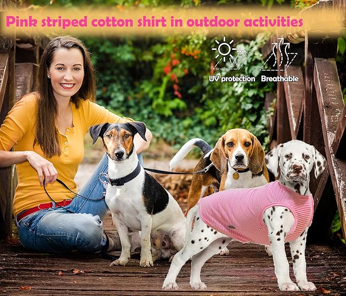 Dog Shirt,Combed Cotton T-Shirts,Soft Cool Boy Girl Tee for Medium Dogs French Bulldog,Pink Rose Striped M