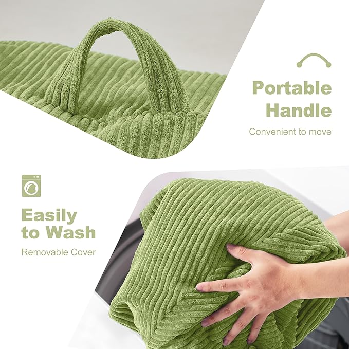 Homguava 4FT Bean Bag Chair for Adults,Teardrop Bean Bags Big Beanbag Chair with Memory Foam Filled and Ultra Soft Removable Corduroy Cover for Living Room, Bedroom (Green)