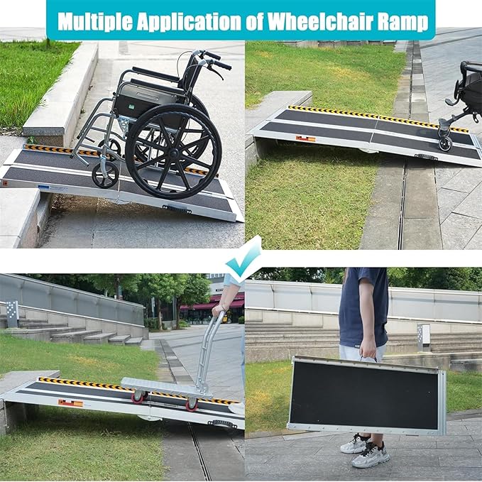 Wheelchair Ramp 7ft, Non-Skid Aluminum Folding Ramps for Wheelchairs for Home Steps, 800 LBS Capacity Handicap Wheel Chair Ramp for Doorway, Homes, Threshold, Entry, Stairs 84" Lx 29.2" Wx2H