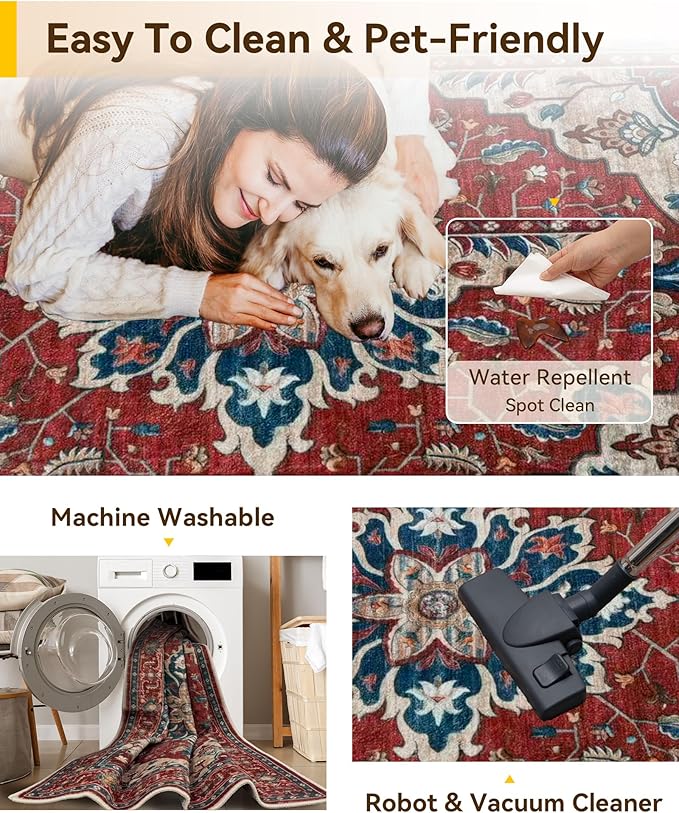 Area Rugs 2'x6' Runner Rug Non Slip Washable for Kitchen Hallway Bedroom Beside Laundry Room Bathroom Rug, Floor Carpet, Red Blue
