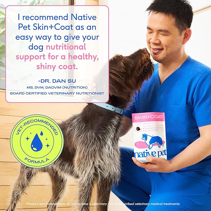 Native Pet Omega Skin and Coat Chews for Dogs - Dog Skin and Coat Supplement for Healthy, Shiny Fur, Reduce Shedding and Dry Spots - Made with Omega 3 Fish Oil and Wild-Caught Salmon Oil - 120 Chews