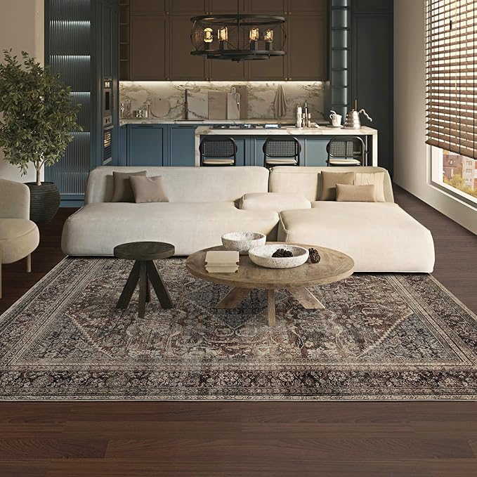 Area Rug 6횞9, Large Vintage Boho Rug,Ultra-Soft Low Pile, Washable, Non Slip,Stain Resistant, Printed Carpet for Living Room Bedrooms Playroom Office Kitchen,Oat/Antiquity