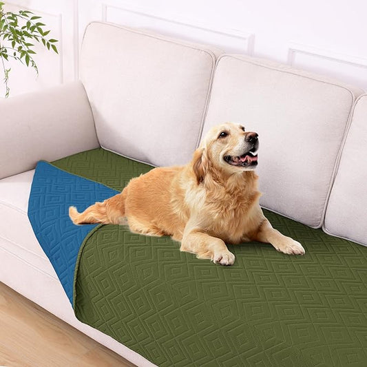hyha Waterproof Dog Blanket, Soft Dog Bed Cover Pet Blankets, Waterproof Sofa Couch Cover for Dogs Washable, Reversible Pet Couch Covers for Sofa Furniture (40x70 Inch, Green/Navy Blue)