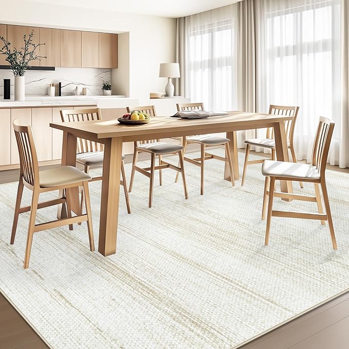 Washable Rug 9x12 Area Rugs: Modern Geometric Rugs for Living Room Non Slip Soft Low Pile Moroccan Indoor Carpet for Bedroom Nursery Dining Room Home Office (Ivory, 9'x12')