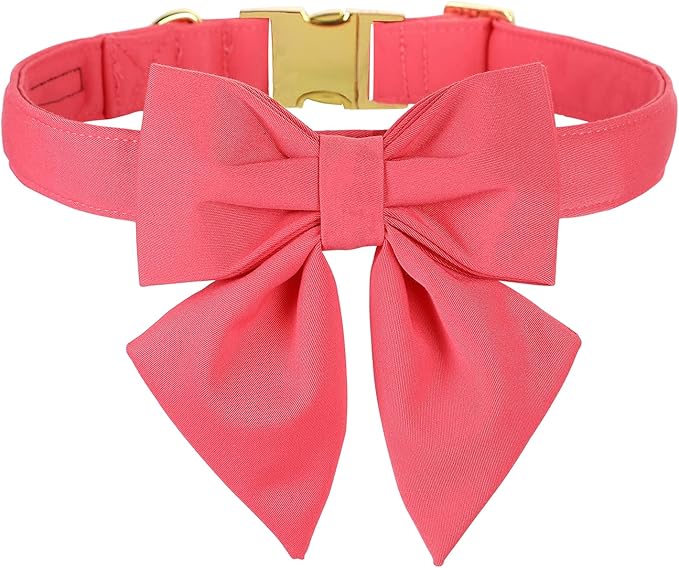Maca Bates Peach Pink Dog Collar with Cute Solid Sailor Bow Tie for Extra Large Girl Boy Dogs,Girly Adjustbale Durable Breakaway Soft Collars with Bowtie for Female Male Puppy,Pet with Metal Buckle