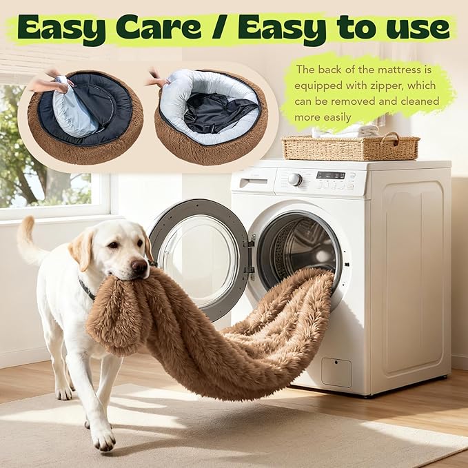 XXXL Orthopedic Dog Bed for Extra Large Dogs with Dount Plush Removable Cover Washable,Giant Circle Lounge Pet Bed Waterproof Foam Cuddler Cooling Gel Sofa for Anxiety Old Fluffy Friends Spine Camel