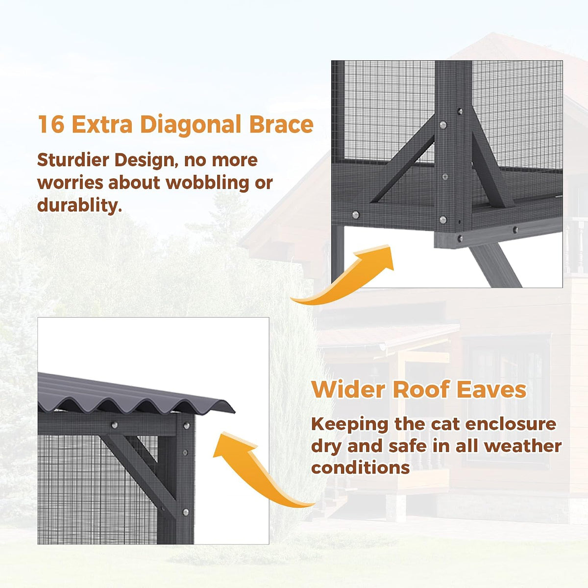 Cat Window Box, 43.3" Catio o Outdoor Cat Enclosure for Sunbathing, Napping & Bird Watching, Wood Cat Window Perch with Mosquito Net Window Catio for Indoor Cats(Gray+Removable Mesh 43.3")