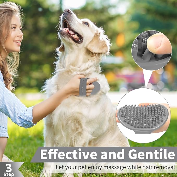Comotech 6PCS Dog Bath Brush & Dog Toothbrush | Adjustable Handle Shampoo Brush & Scrubber for Short & Long Haired Dogs & Cats | Effectively Solve Odor & Stain Removal Problems (Gray Gray Black)