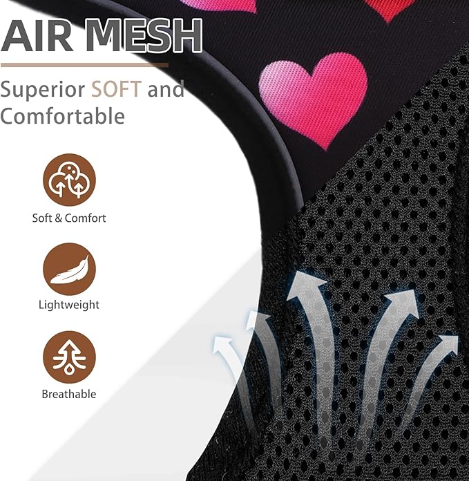 PUPTECK Soft Mesh Dog Harness and Leash Set Pet Puppy Cat Comfort Padded Vest No Pull Harnesses Valentine, Black&Pink, S