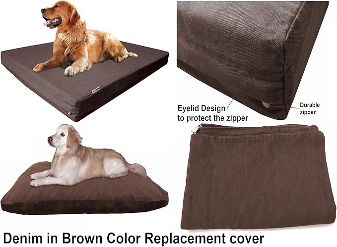 Dogbed4less Heavy Duty Chocolate Brown Denim Jean Dog Pet Bed External Cover - Replacement Cover only - 6 Sizes : Small Medium, Large, XL, XXL and XXXL (35"X20"X4")