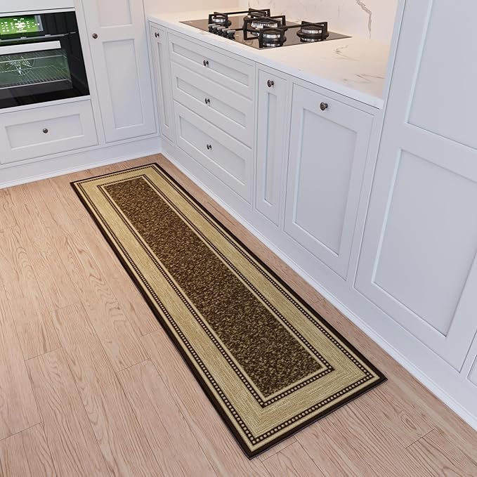 Ottomanson Hallway Runner Rug 1'10" x 6' Non Slip Border Area Rugs Easy to Clean Laundry Rug Runner Durable & Pet Friendly Floor Carpet Runners for Hallways Entryway Living Room Kitchen, Brown