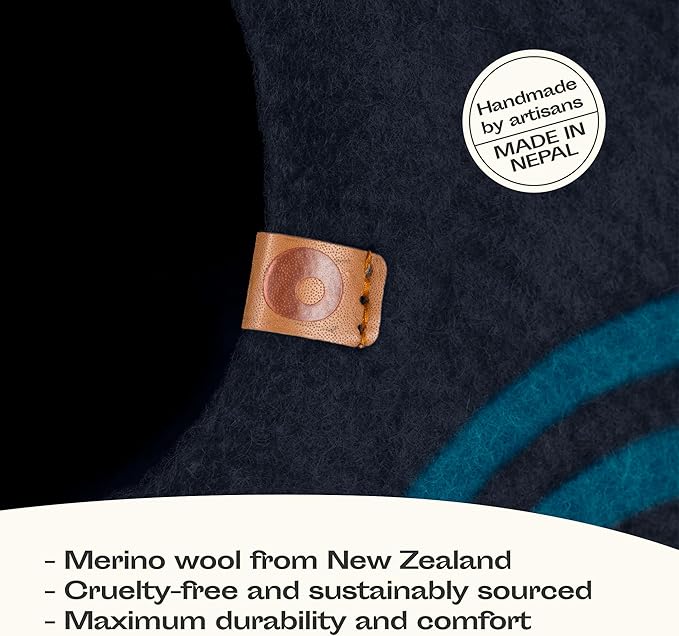 MEOWFIA Cat Cave – Premium Felt Cat Bed for Indoor Cats, Handmade Merino Wool (Black Aqua, Medium)