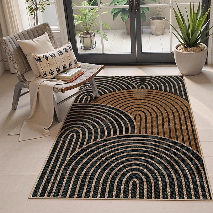 Lahome Modern Rainbow Easy Jute 3x5 Rug, Washable Indoor Outdoor Carpet for Entryway Farmhouse Patio Rug, Non Slip Indoor Door Mat Contemporary Throw Carpet for Porch Guestroom Room Decor
