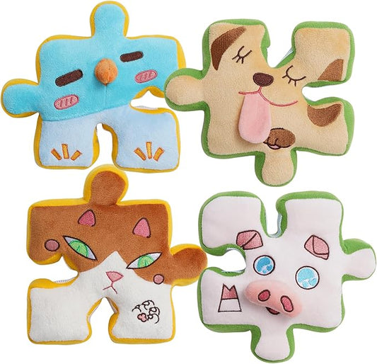 Nocciola Tearable Rip Pull Apart Squeaky Dog Puzzle Toys, 4 in 1 Enrichment Interactive Plush Stuffed Crinkle Chew Toys for Small Medium Large Breeds