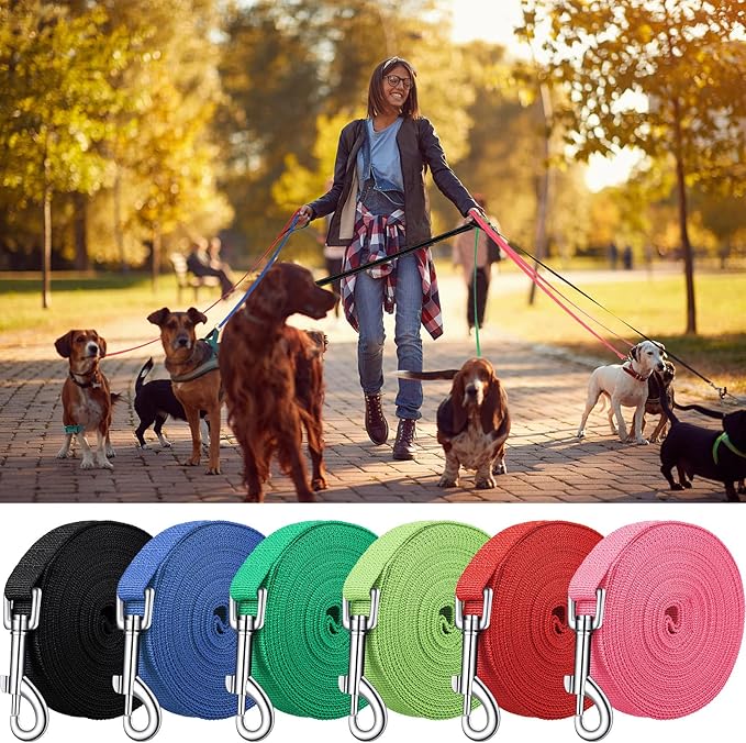 Hillban 36 Pcs Dog Leash Bulk 5 ft Multicolored Puppy Training Leash Slip Pet Traction Nylon Rope for Small Medium Dogs Agility, Yard, Camping, Backyard Play(6 Colors)