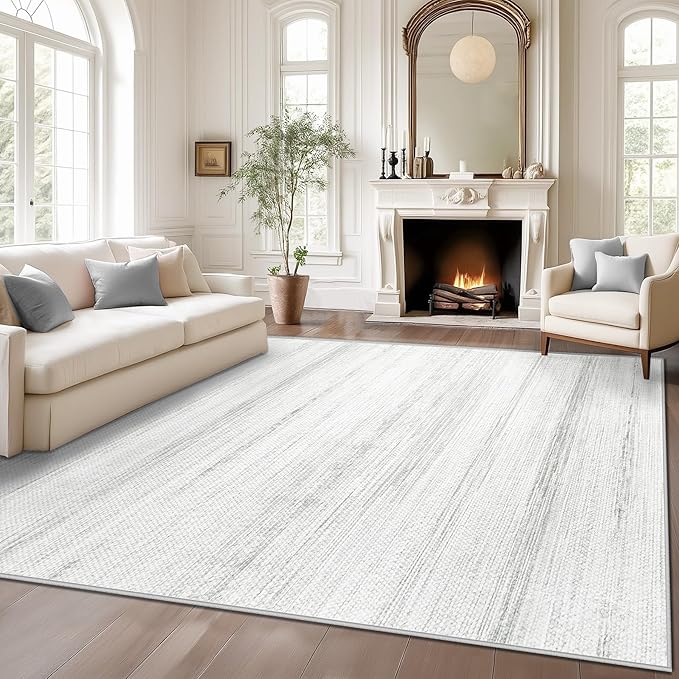 Washable Rug 5x7 Area Rugs: Modern Geometric Rugs for Living Room Non Slip Soft Low Pile Moroccan Indoor Carpet for Bedroom Nursery Dining Room Home Office (Light Grey, 5'x7')