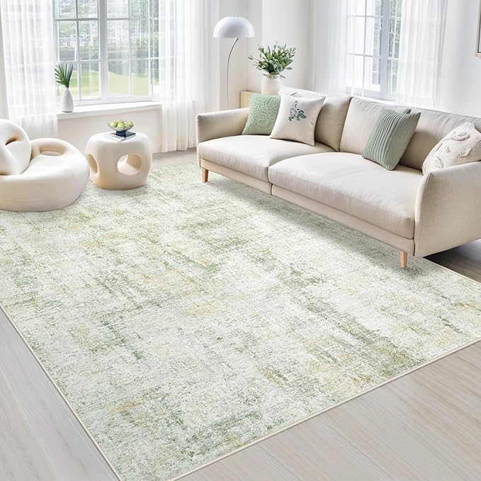 Area Rugs 5x7 Living Room: Washable Rug Modern Abstract Rugs Soft Non Slip Neutral Rug Stain Resistant Indoor Carpet for Bedroom Kitchen Dining Room Nursery Home Office Rugs(Green Brown,5'x7')
