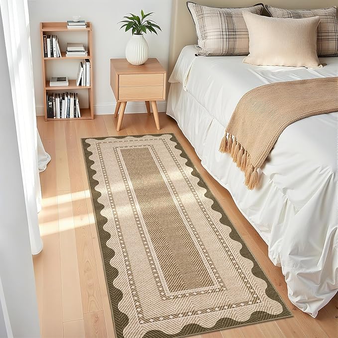 GarveeHome Hallway Runner Rug 2x6 Washable Modern Neutral Area Rug, Non Slip Low Pile Border Kitchen Mats for Floor, Contemporary Stain-Resistant Soft Accent Carpet for Bedroom, Entryway, Linen Color