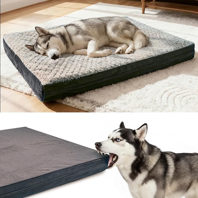Sytopia Washable 36" Dog Bed for Large Dogs – Double-Sided Plush, Waterproof, Removable Cover, Thick Orthopedic Support, Durable Multi- Size Comfort Clearance Indoor Flat Dog, Dark Grey