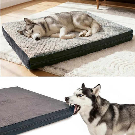 Sytopia Washable 36" Dog Bed for Large Dogs – Double-Sided Plush, Waterproof, Removable Cover, Thick Orthopedic Support, Durable Multi- Size Comfort Clearance Indoor Flat Dog, Dark Grey