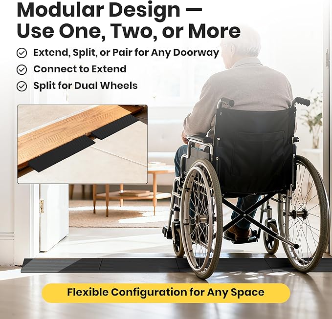 0.8" Rise Rubber Threshold Ramps for Doorways, 34" Wide Modular Wheelchair Ramp 2 PCS, Wheelchair Ramp, Access Ramps for Wheelchairs,Strollers,Sweepers,Bathrooms,Entryways,2000LBS Capacity