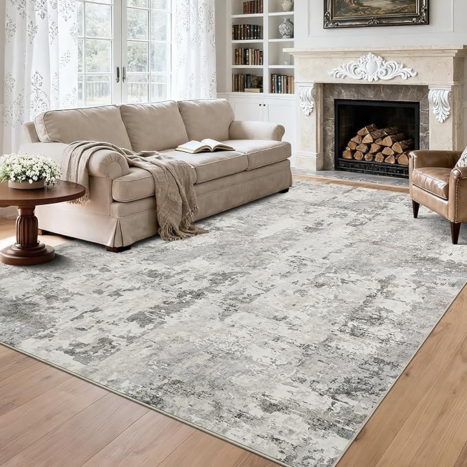 GarveeHome Neutral Area Rugs 8x10 for Living Room, Modern Abstract Large Washable Rug Soft Non Slip Stain Resistant Floor Mat Carpet Indoor Beige Accent Rug for Bedroom Nursery Home Decor