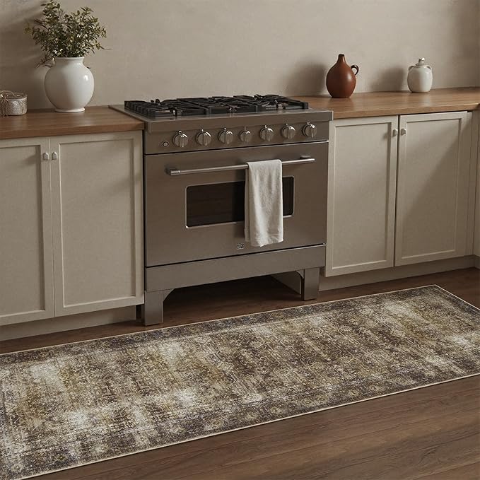 DCX Washable 2x6, Kid & Pet Friendly with Rubber Back Non Slip, Stain Resistant Vintage Rug for Living Room, Bedroom, Home Office, Soft Low Pile Large Farmhouse Distressed Carpet, Brickred