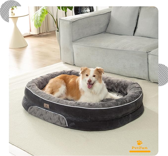 Orthopedic Dog Bed Couch for Large Sized Pets with Egg Foam Support, Four-Sided Bolster Cushions, Soft Tear-Resistant Fabric, and Removable Machine Washable Plush Cover