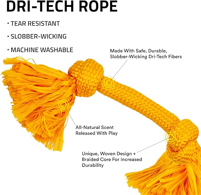 Playology Dog Toys | Dri-Tech Rope Toy Tug of War Rope for Aggressive Chewers | Medium Cheddar Cheese Scented Toy - Easy to Clean and Made from Non Toxic Materials