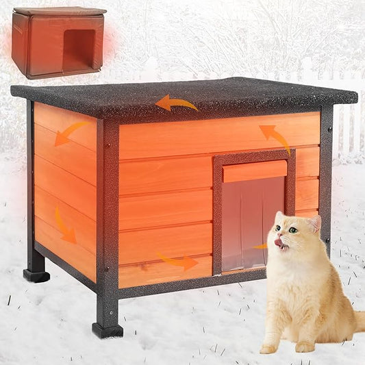 Outdoor Cat House Insulated Feral Cat Shelter for Winter All-Round Thermal Liner with Openable Waterproof Roof