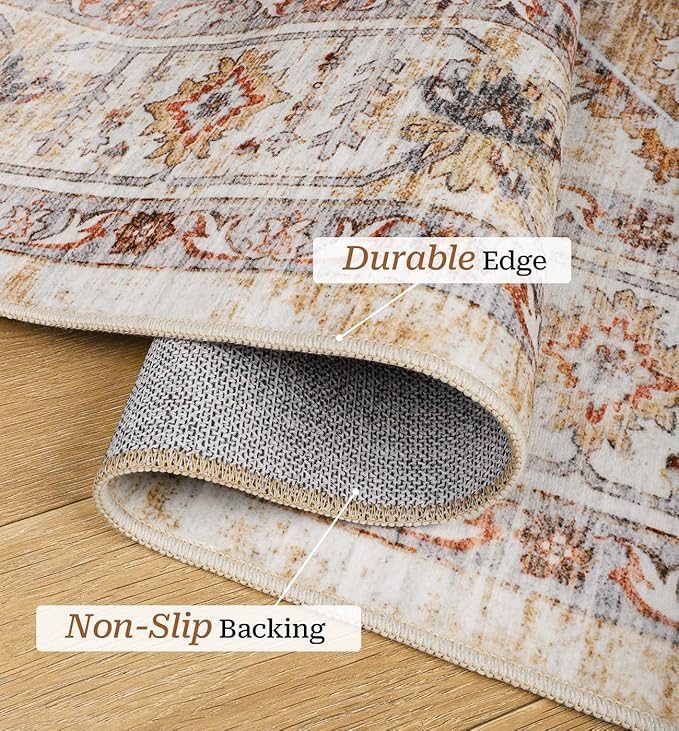 2.6'x8'Non Slip Runner Rugs - Runners for hallways, Kitchen,Entryway,Stain Resistant Washable Rugs for Bedroom, Indoor Vintage Area Rugs (Turmeric/Grey,2.6'x8')