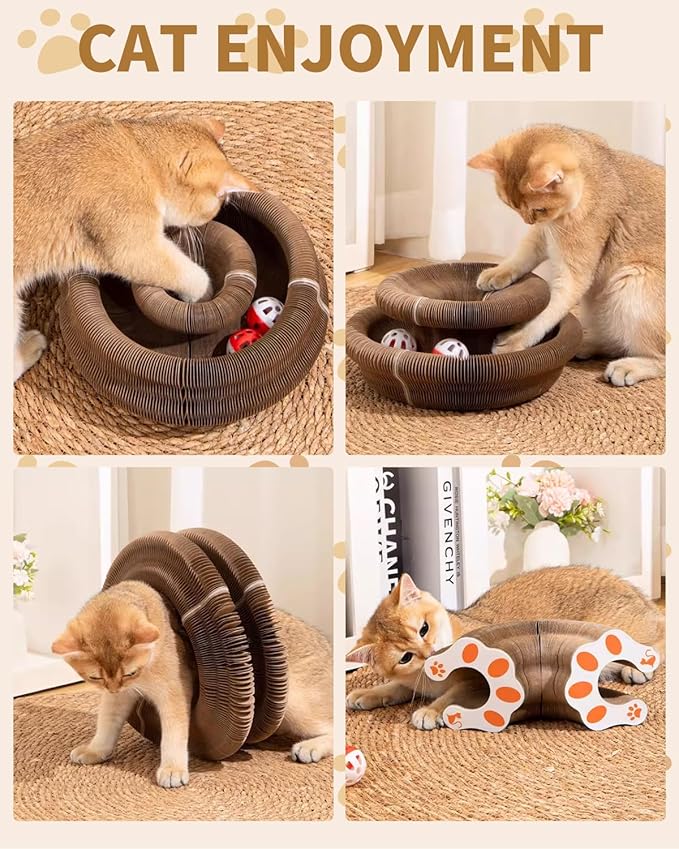 Cat Scratcher Board Toys,Interactive Magic Organ Bell Ball Track,Bored Kitty Indoor Cardboard Gifts,Round Pet Paw Scratch Pad,No Posts Puzzle Tree Tower Bed House,Circle Tunnel Nail File