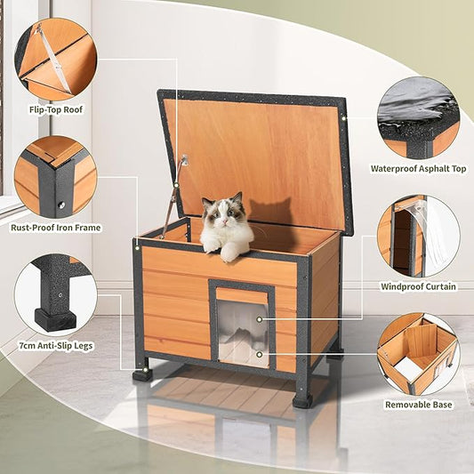 Outdoor Cat House Feral Cat Enclosure Cat Shelter Weatherproof for Winter with Escape Door for Cats/Rabbits//Chicken/Duck/Small Animals