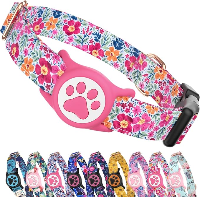 WhoseID Airtag Dog Collar,with Waterproof airtag Holder竊똎riginal Stylish Cute Pattern Design.QR Code ID Buckle竊똂omfortable Soft Cotton for Small Medium Large Dogs