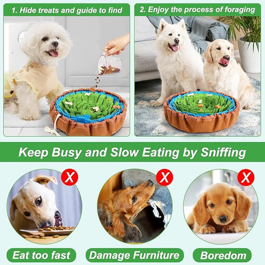 Vivifying Snuffle Mat for Dogs, Adjustable Nosework Mat for Small, Medium & Large Dogs, Interactive Dog Enrichment Toy for Mental Stimulation & Slow Feeding (Green & Blue)