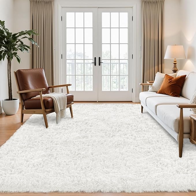 5x7 Area Rug for Living Room: Ultra Soft Fluffy Rug Modern Large Thicked Shag Rug for Bedroom Non Slip Indoor Fuzzy Carpets for Girls Kids Room Nursery Dorm Home Decor White