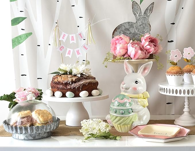 Hanna's Handiworks Easter Egg Bunny Cookie Jar – Ceramic Bowl Canister with Lid for Holiday Sweets, Desserts or Jelly Beans – Kitchen Countertop Decor for Parties at Home, Office, & School