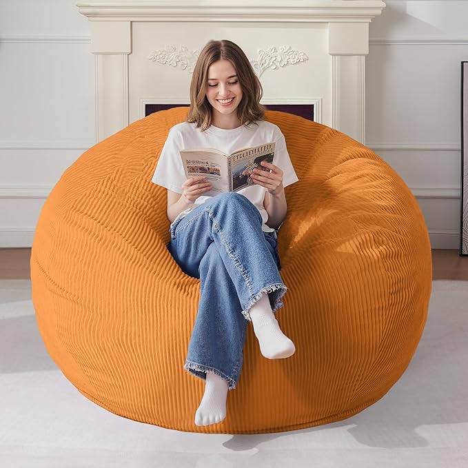 Homguava 5FT Bean Bag Chair for Adults,Teardrop Giant Bean Bags Big Beanbag Chair with Memory Foam Filled and Ultra Soft Removable Corduroy Cover for Living Room, Bedroom(Orange)