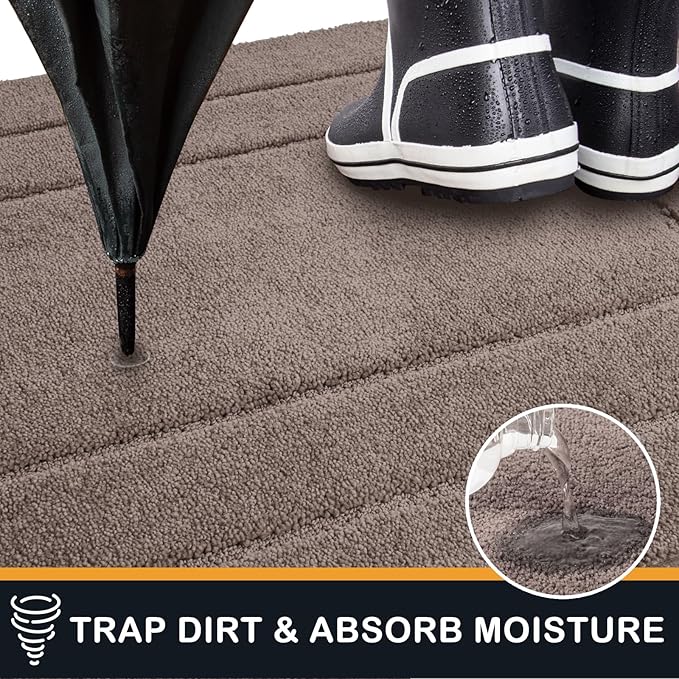PURRUGS Dirt Trapping Door Mat 32" x 70", Non-Slip/Skid Machine Washable Entryway Rug, Dog Doormat, Super Absorbent Welcome Mat for Muddy Wet Shoes and Paws, Grayish Brown