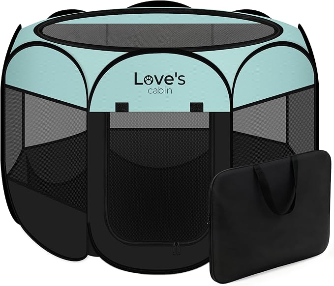 Love's cabin Pet Puppy Dog Playpen, Large Dog Tent Crates Cage Indoor/Outdoor, Portable Playpen for Cat, Foldable Pop Up Dog Kennel Playpen with Carring Case, Removable Zipper Top, Green